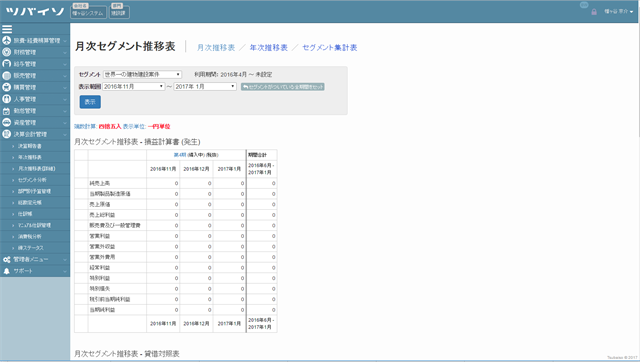 【決算会計管理】セグメント分析_月次セグメント推移表